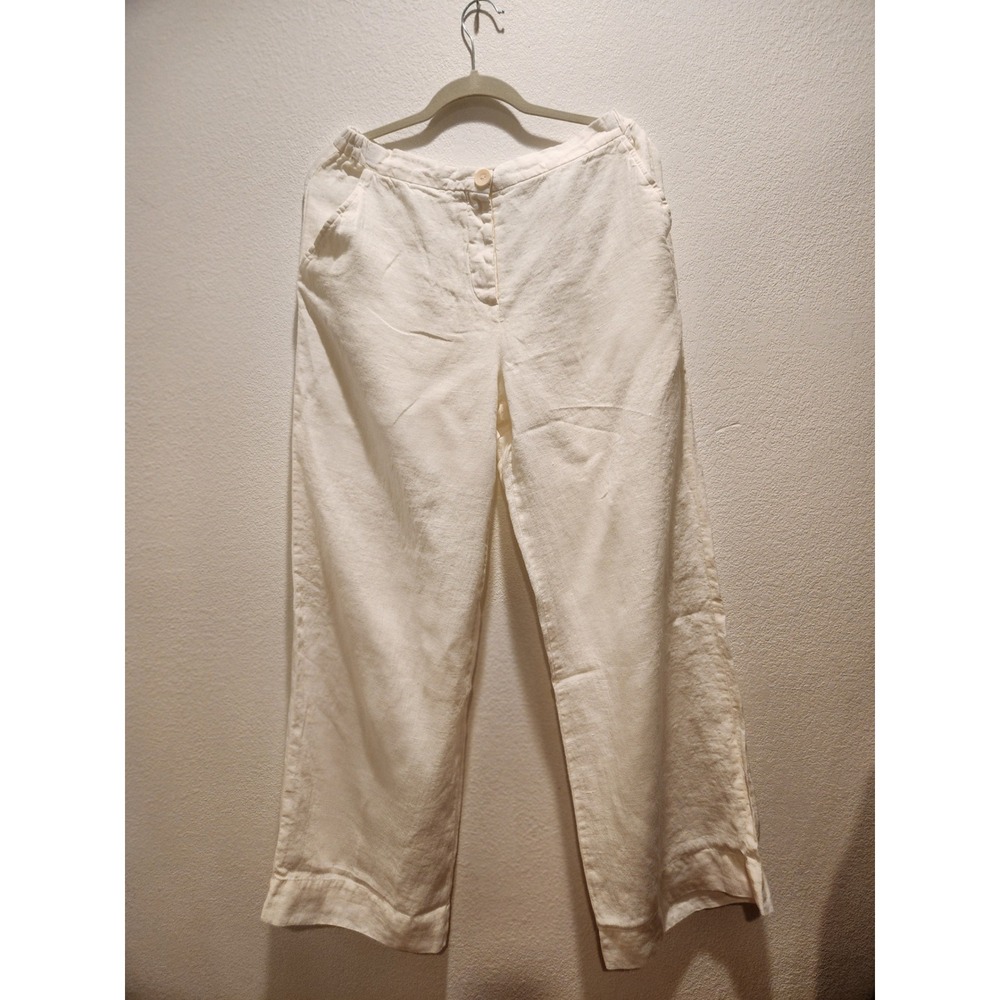 NWOT FLAX 100% Linen Cropped Pants White Elastic Waist Size‎ S Made Lithuania